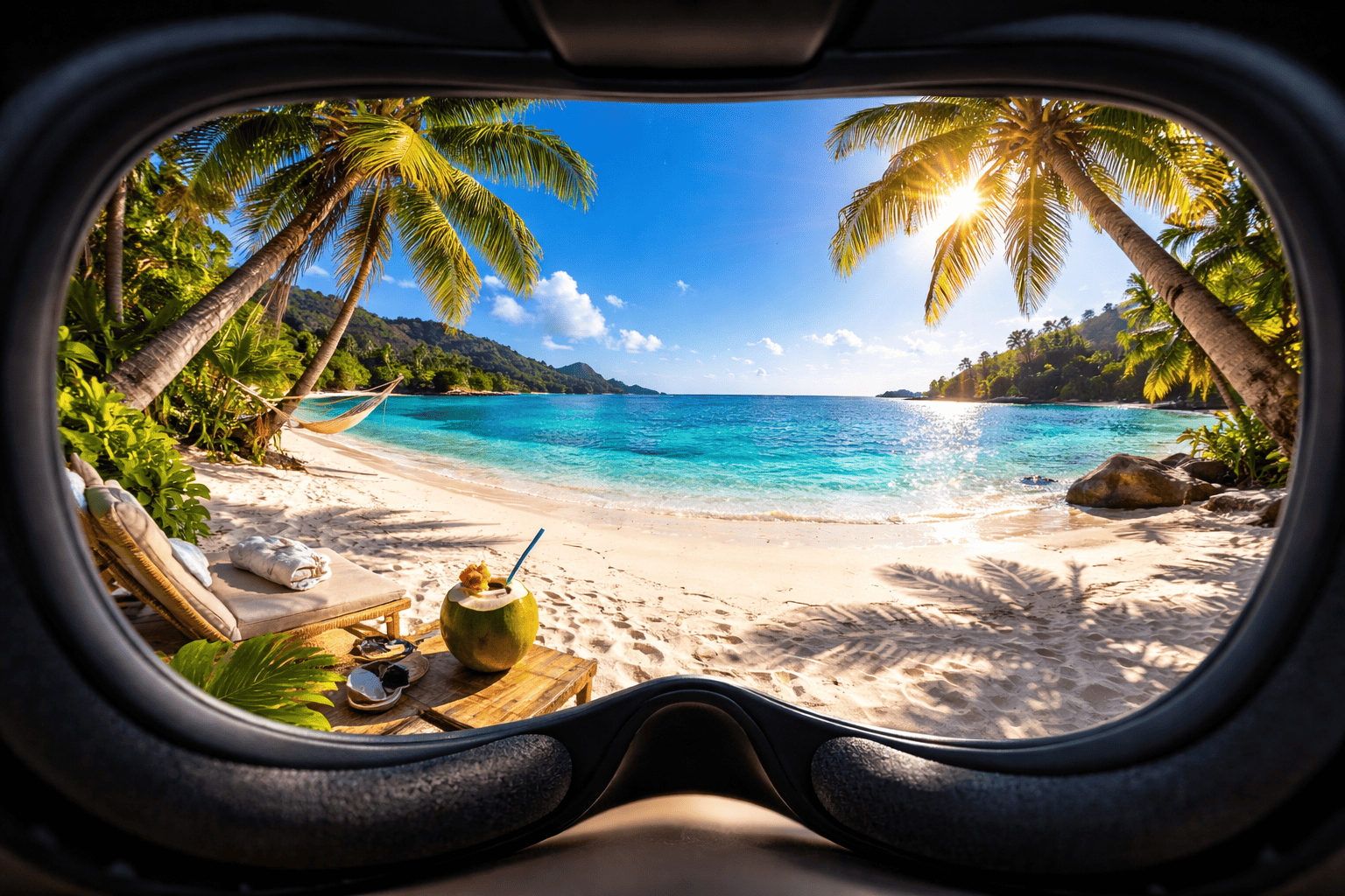 une plage vue dans un casque de réalité virtuelle
